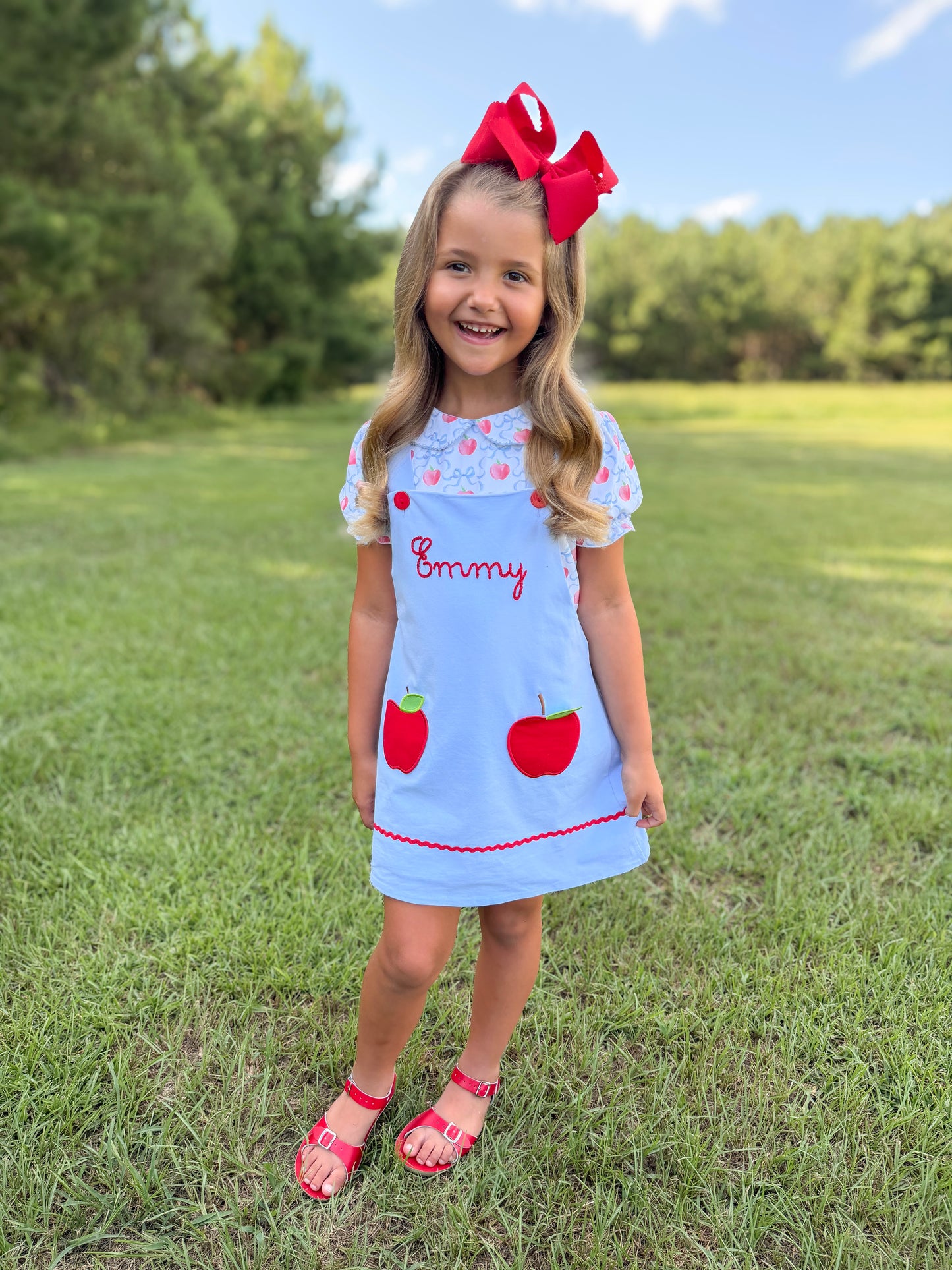 RTS - SUMMER PT 2 - Chainstitch Apples Girl Dress - NO MONOGRAM