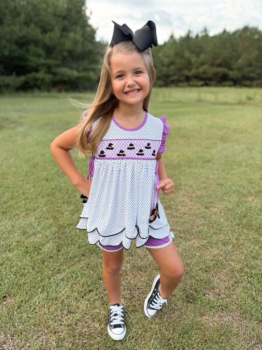 RTS - HALLOWEEN & TURKEYS - GIRLS ONLY - Geo Witch Hats Girl Shortie Set