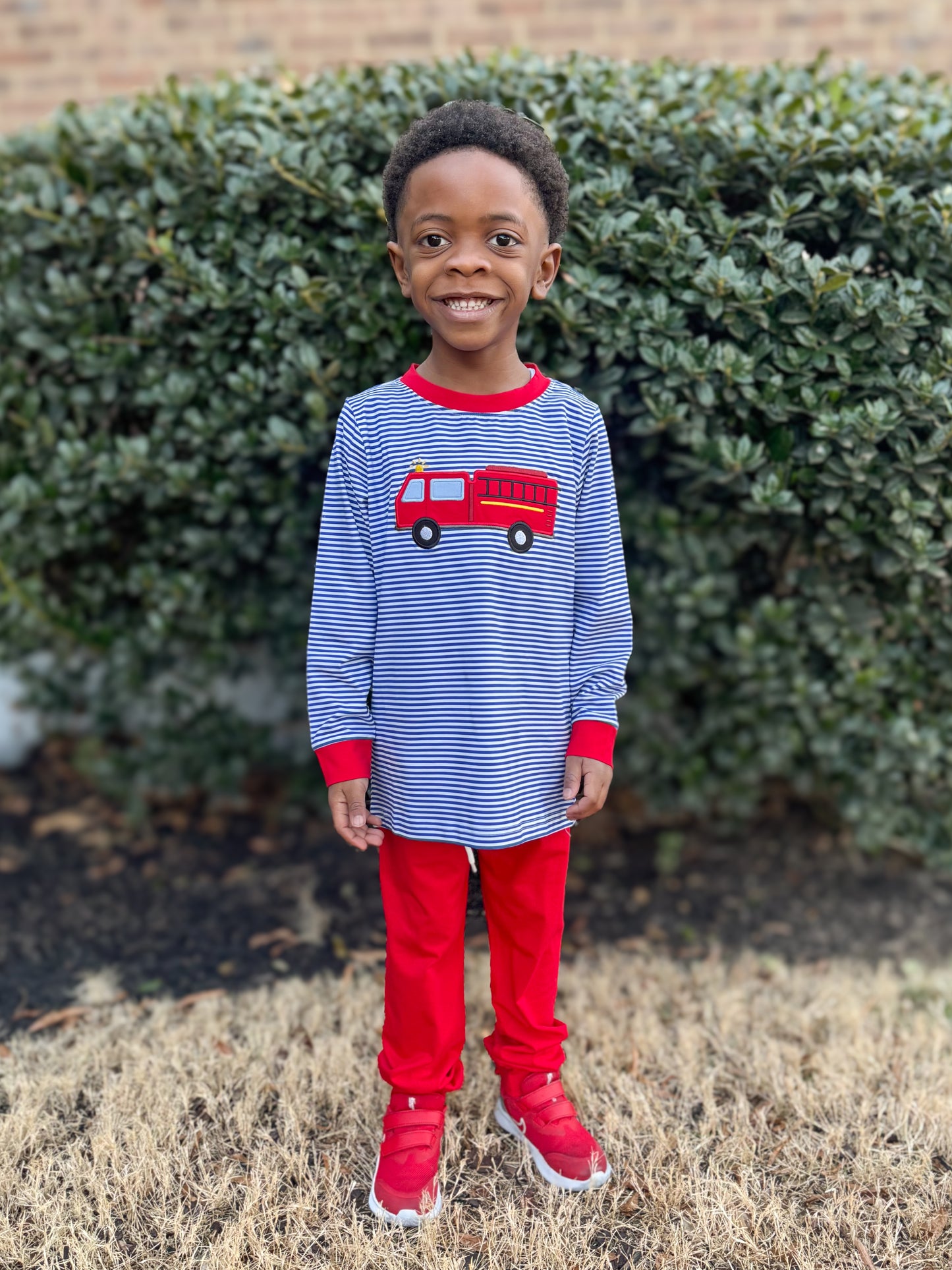 PREORDER 58: WINTER RERUNS - Applique Firetruck Boy Jogger Set