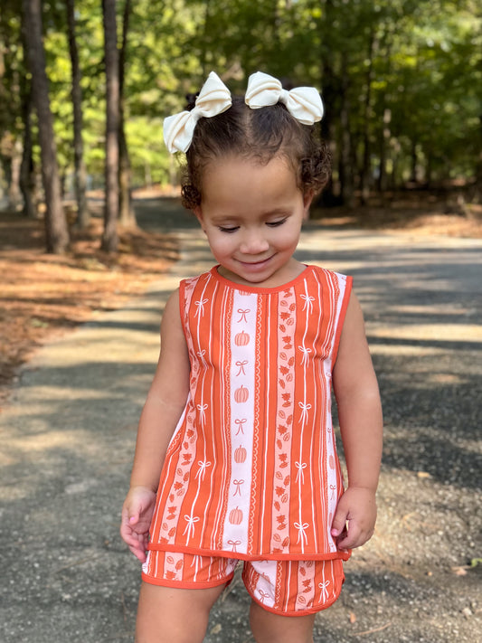 RTS - PUMPKINS & HALLOWEEN - Pumpkins & Halloween Girls Only - Rust Pumpkin Basics Girl Shortie Set