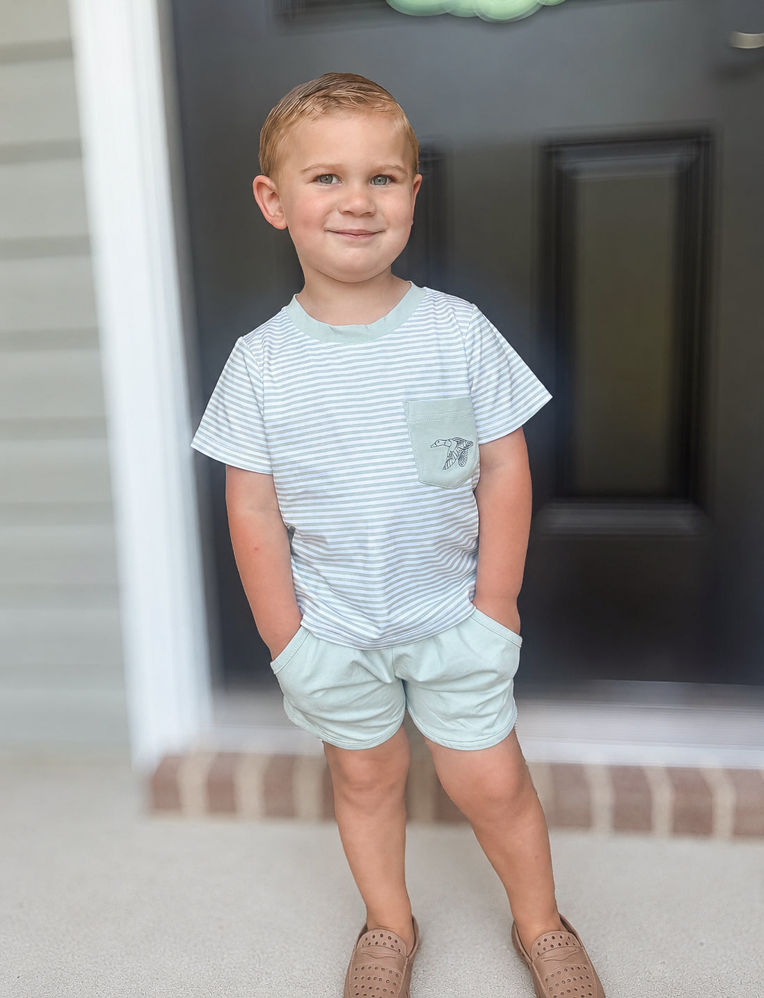 RTS - SUMMER PT 2 - Summer 2 Boys Only - Sage Embroidered Mallard Boy Shortie Set