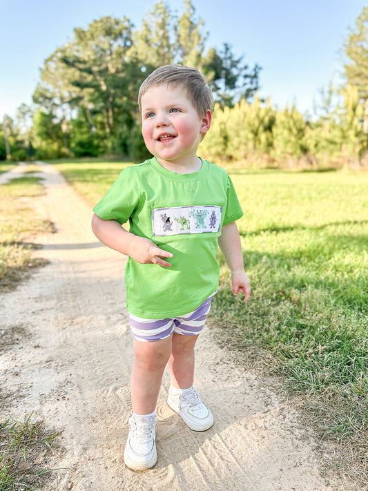 EXTRAS PRESALE - Smocked Monsters Boy Shortie Set