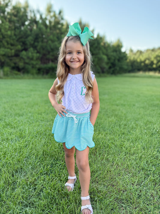 RTS - SUMMER PT 2 - Preppy Polo Basics Girl Skort Set - Pink/Green - NO MONOGRAM