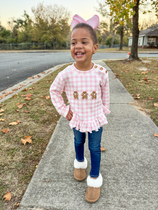 RTS - Crochet Gingham Gingerbread Girl Sweater