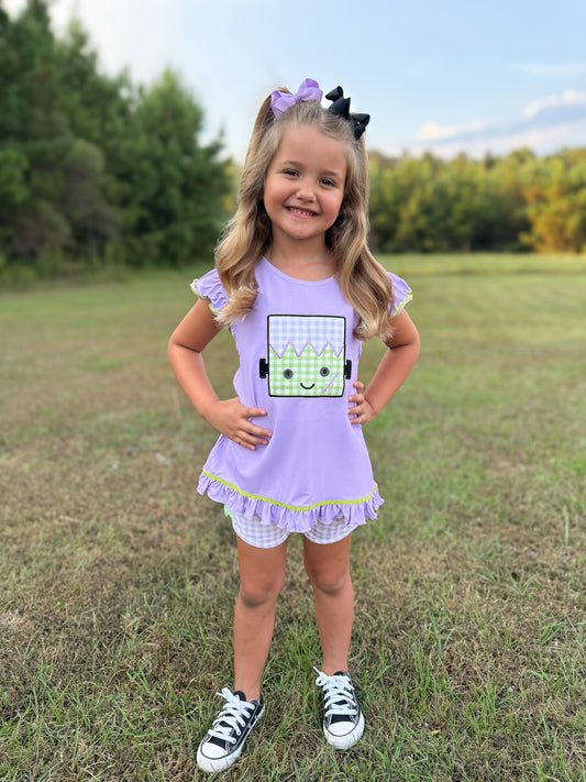 RTS - Applique Frankenstein Girl Shortie Set
