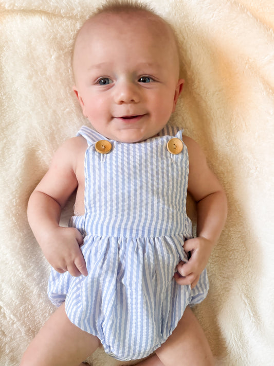 RTS - Seersucker Bows Boy Bubble  - NO MONOGRAM