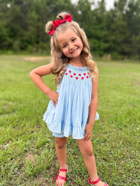 RTS - Patriotic Girls Only - Swiss Dot Geo Bows Girl Bubble Short Set
