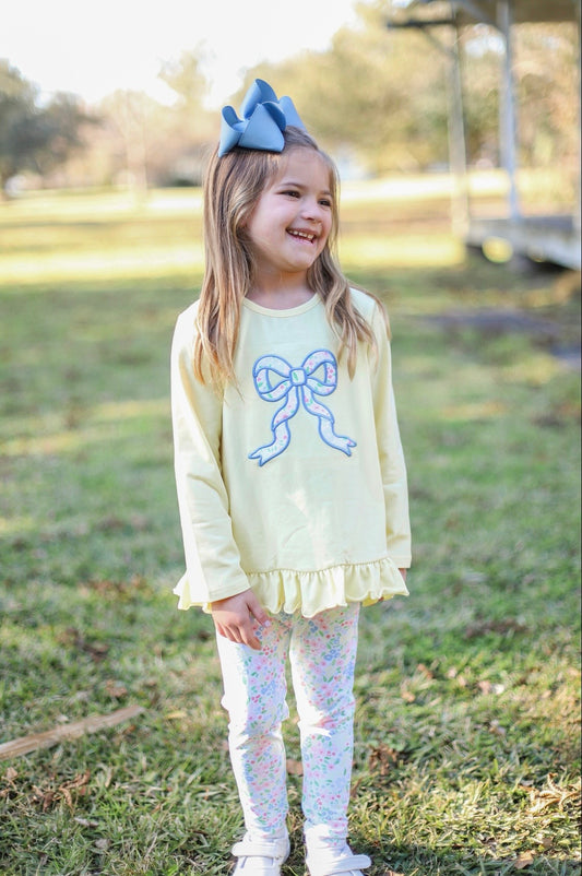 PREORDER 58: WINTER RERUNS - Applique Allora Floral Bow Girl Pant Set