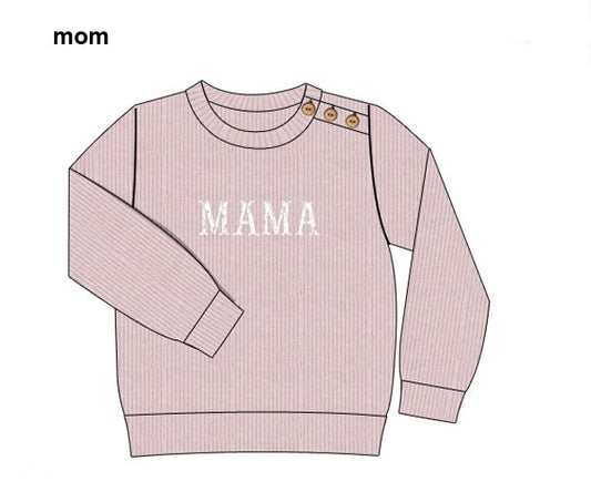 RTS - Winter Sweaters - French Knot Name Mom Sweater - Pink - ‘MAMA’