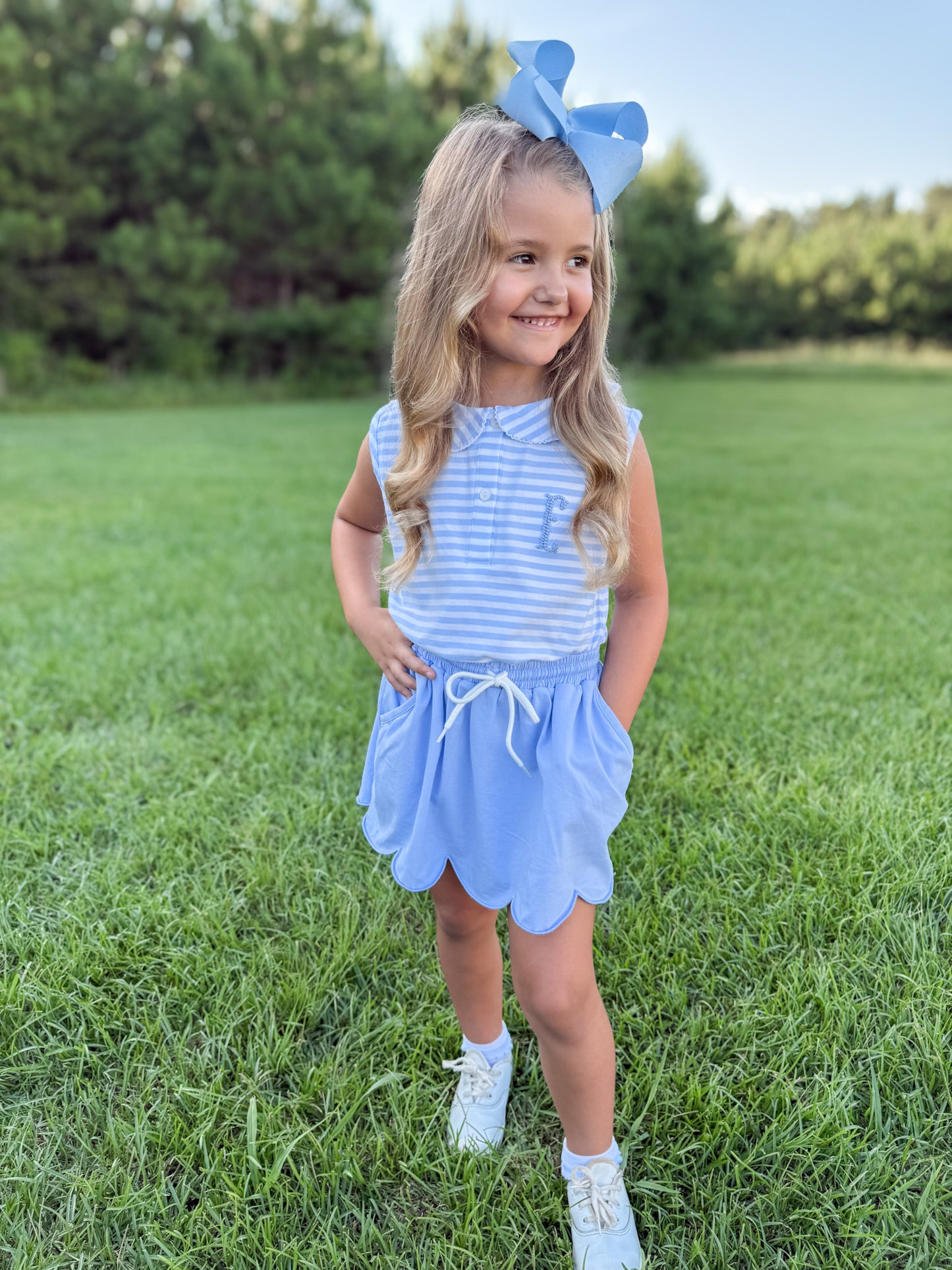 RTS - Preppy Polo Basics Girl Skort Set - Blue  - NO MONOGRAM