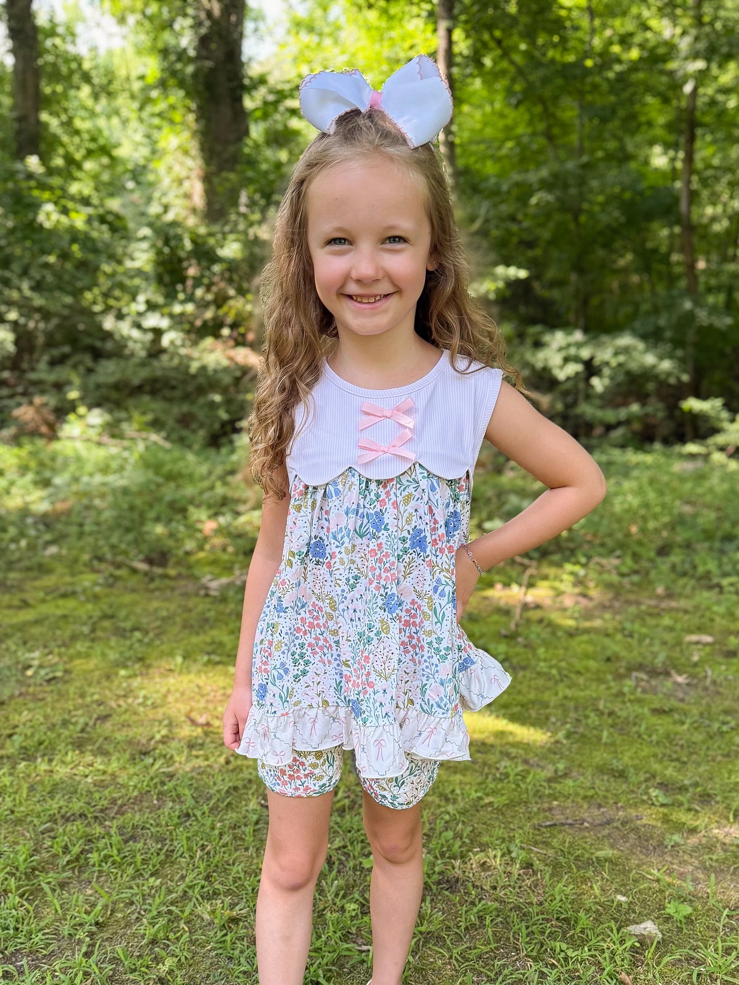 RTS - SUMMER PT 2 - Tea Room Floral & Bows Girl Shortie Set