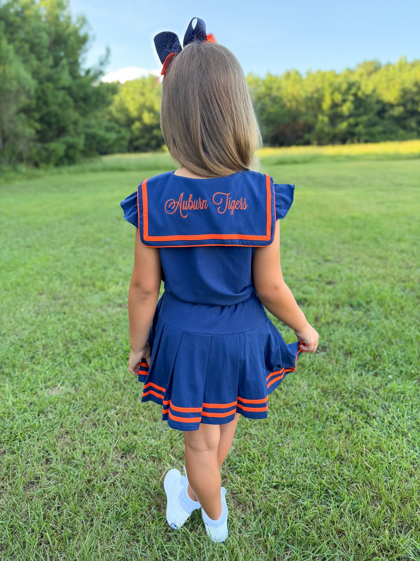 RTS - COLLEGIATE - Girls Spirit Wear Skort Set - Orange/Navy “NO MONO”