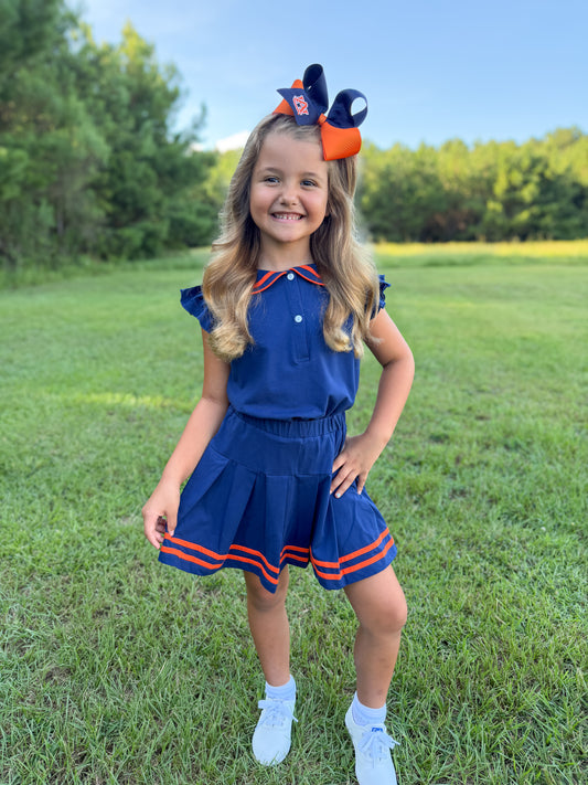 RTS - COLLEGIATE - Girls Spirit Wear Skort Set - Orange/Navy “NO MONO”