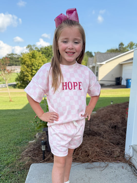 RTS - French Knot Checkered Sets Shortie Set - Pink - NO MONOGRAM