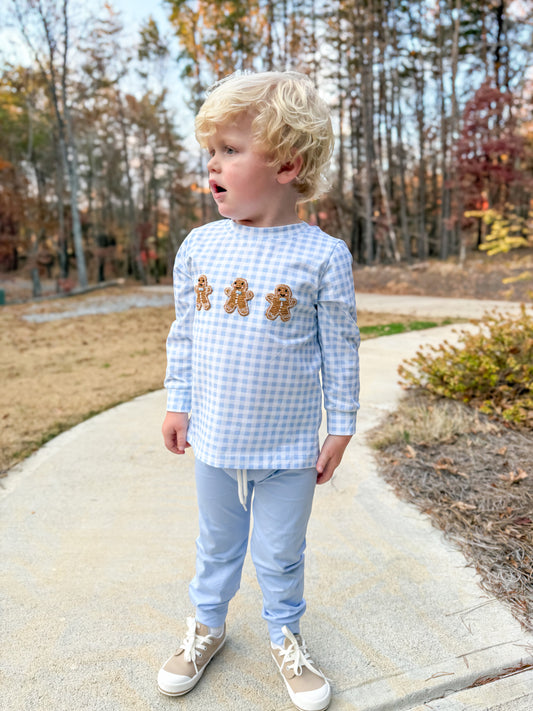 RTS - Crochet Gingham Gingerbread Boy Jogger Set