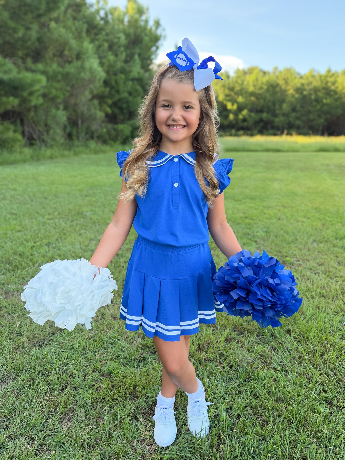 RTS - COLLEGIATE - Girls Spirit Wear Skort Set - Blue/White “NO MONO”