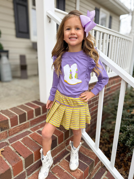 RTS - Mardi Boots & Stripes Girl Skort Set