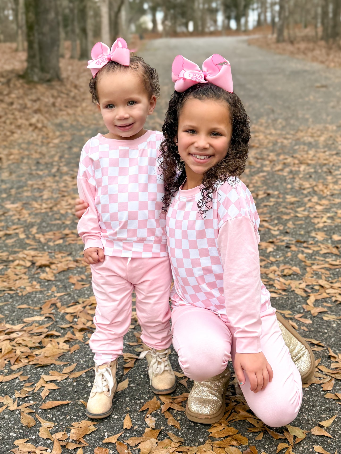 PREORDER 58: WINTER RERUNS - Winter Checkered Basics Girl Jogger Set - Pink