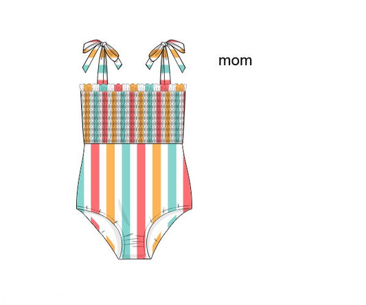 Colorful Cheetah/Stripes Swim Mom 1pc (Stripes)