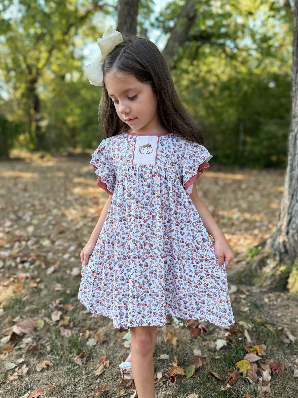 RTS - PUMPKINS & HALLOWEEN - Pumpkins & Halloween Girls Only - Flutter Sleeve Pumpkin Girl Dress