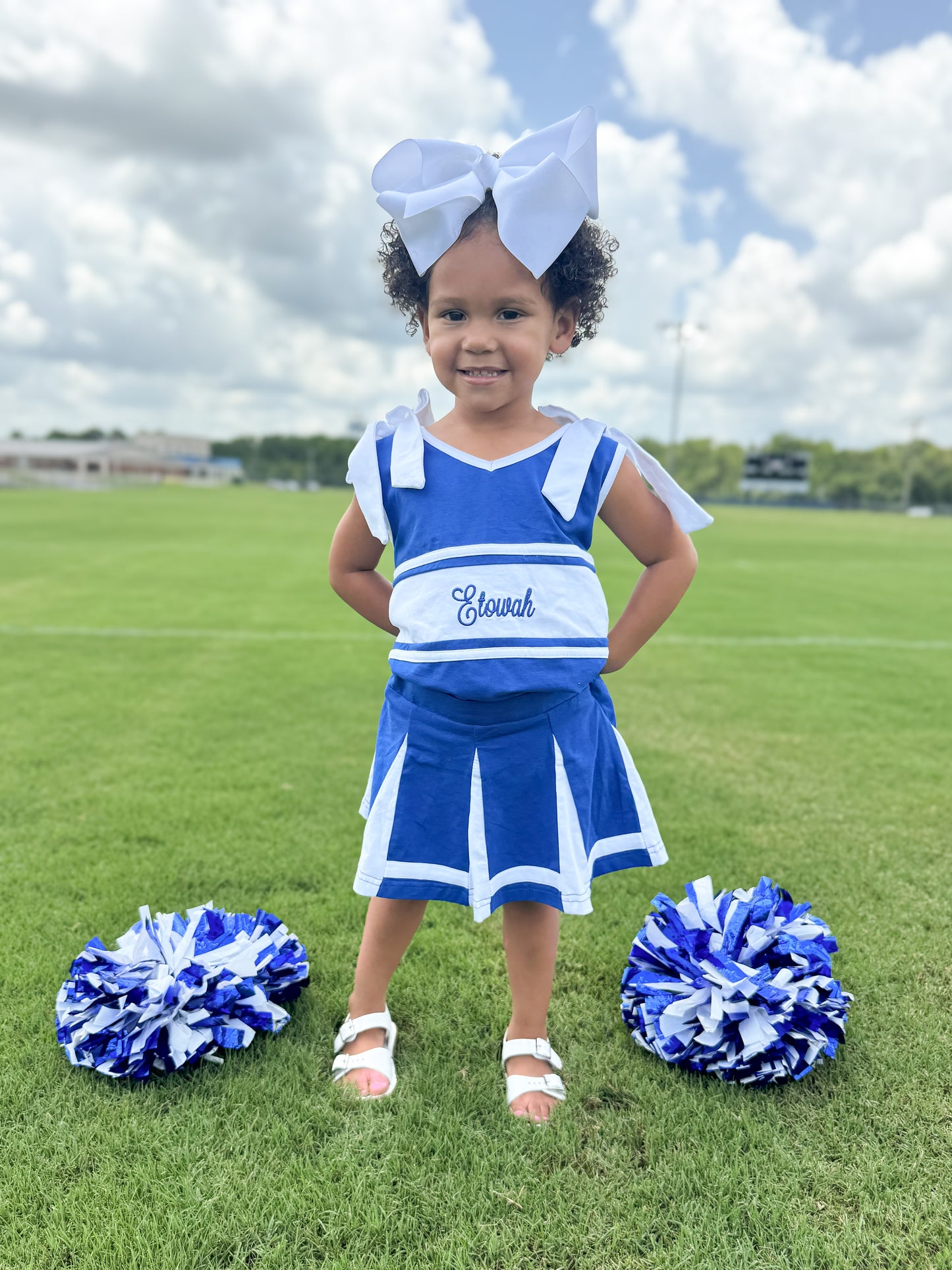 RTS - COLLEGIATE - Sideline Spirit Cheer Sets - Blue/White. Monogrammed - “TOUCHDOWN”