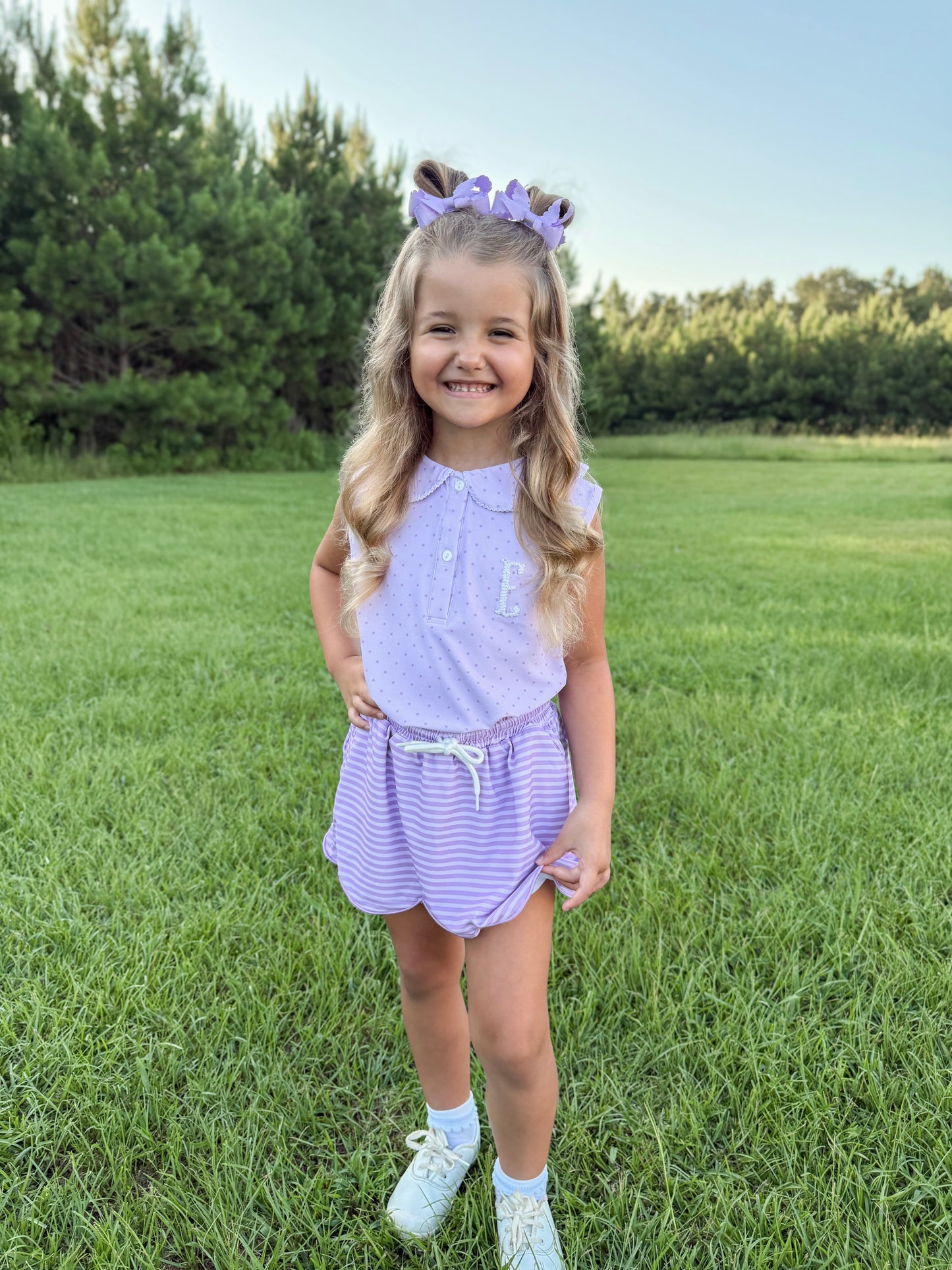 RTS - SUMMER PT 2 - Preppy Polo Basics Girl Skort Set - Purple - NO MONOGRAM