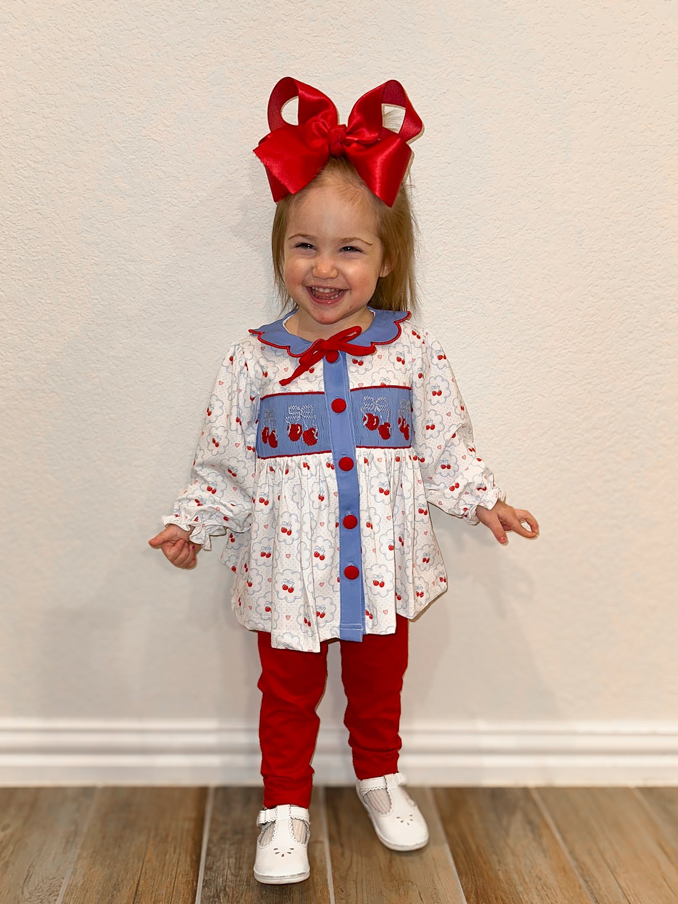 RTS - Smocked Cherries Girl Pant Set