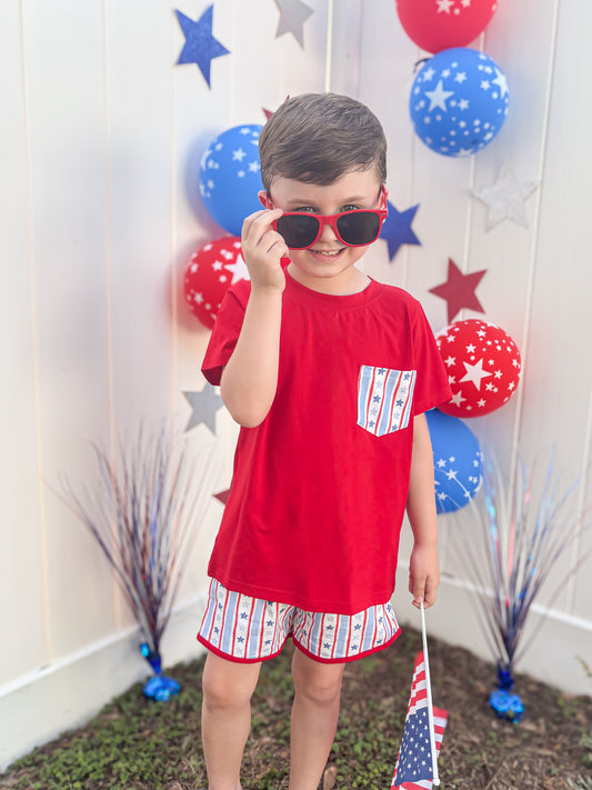 RTS - SUMMER 1 - Liberty Stars & Bows Boy Shortie Set