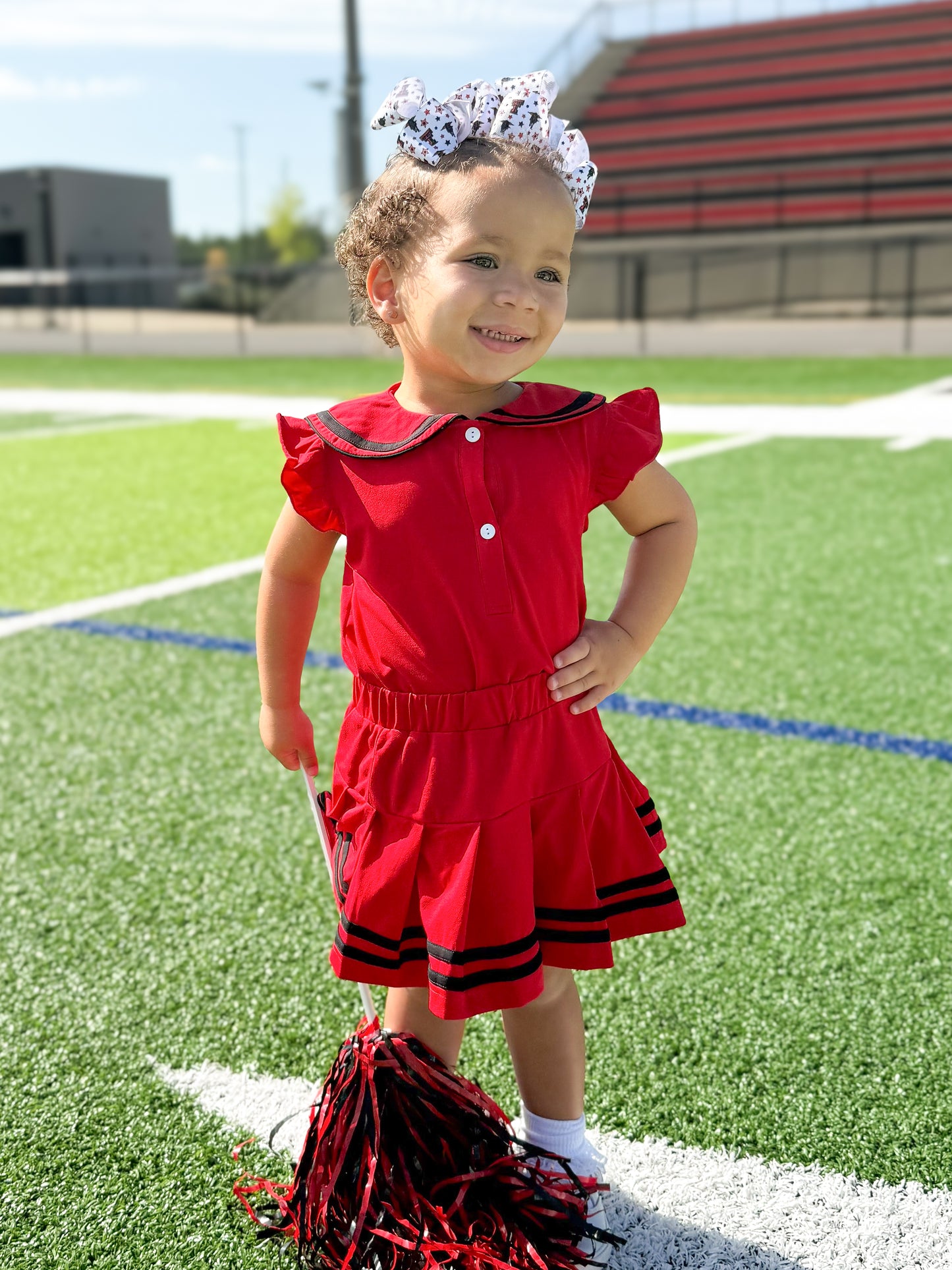 RTS - COLLEGIATE - Girls Spirit Wear Skort Set - Red/Black “NO MONO”