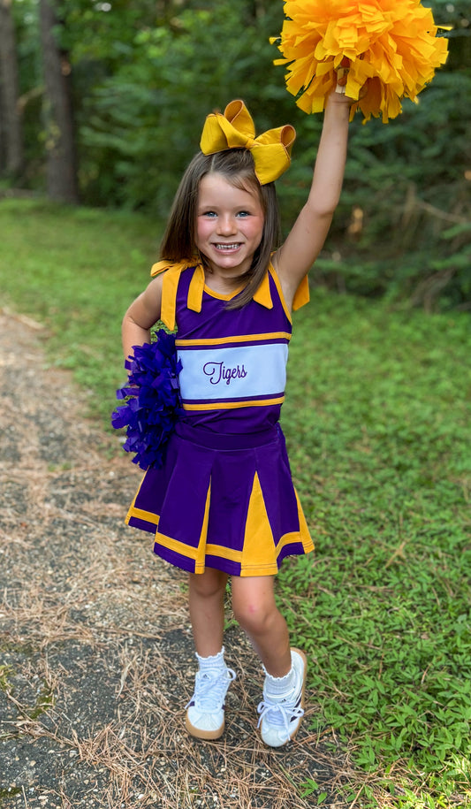 RTS - COLLEGIATE - Sideline Spirit Cheer Sets - Purple/Gold. Monogrammed - “TOUCHDOWN”