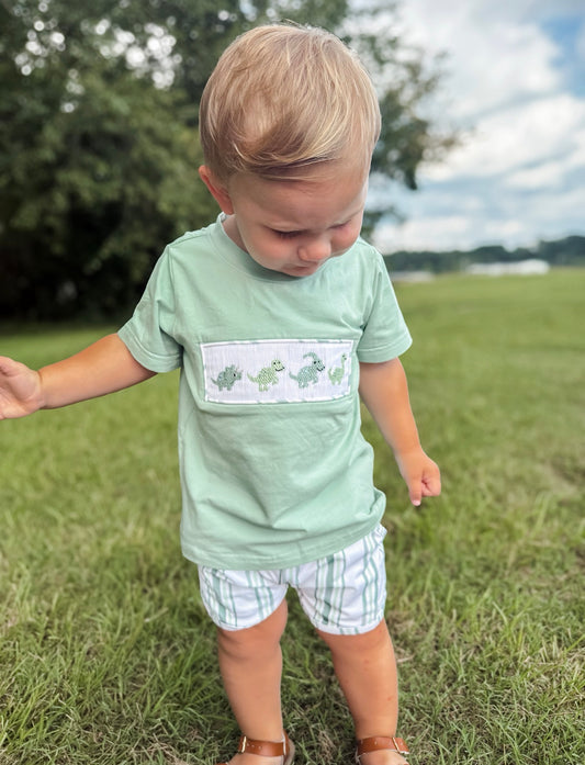 RTS - SUMMER PT 2 - Summer 2 Boys Only - Smocked Sage Dinos Boy Shortie Set