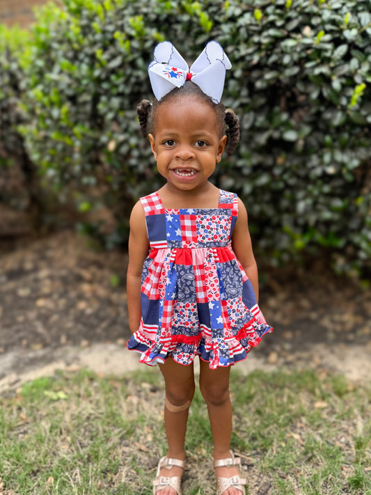RTS - SUMMER 1 - Patriotic Patchwork Girl Diaper Set