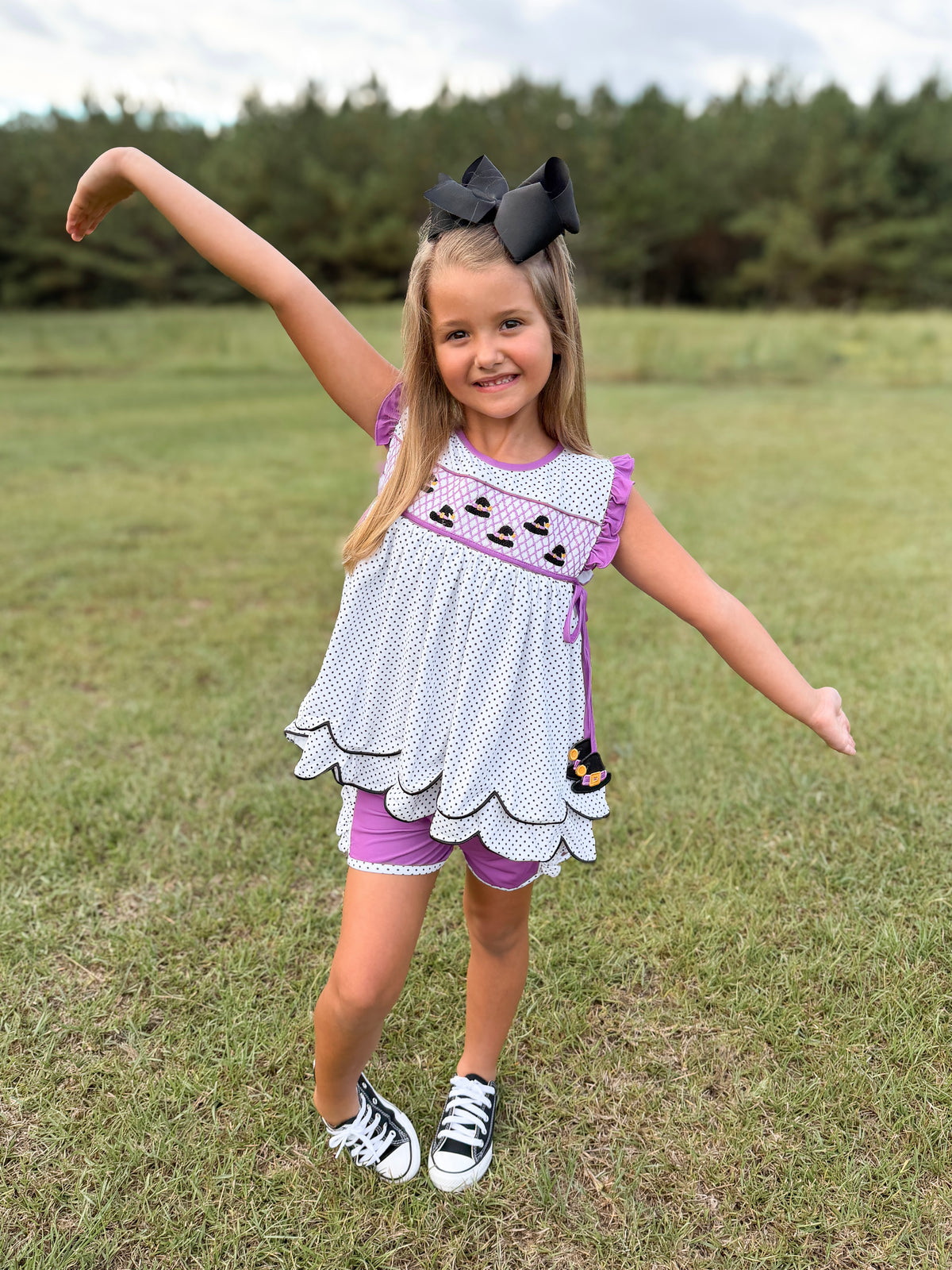 RTS - HALLOWEEN & TURKEYS - GIRLS ONLY - Geo Witch Hats Girl Shortie Set