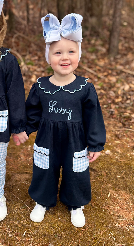 PREORDER 58: WINTER RERUNS - Chainstitch Blue Gingham Girl Romper