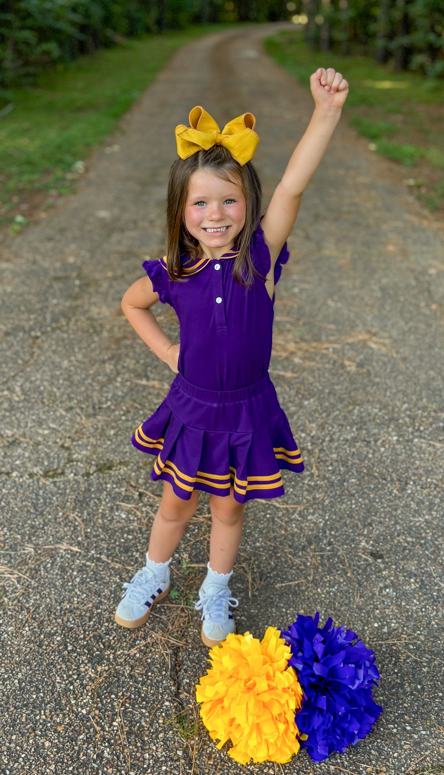 RTS - COLLEGIATE - Girls Spirit Wear Skort Set - Purple/Gold “NO MONO”
