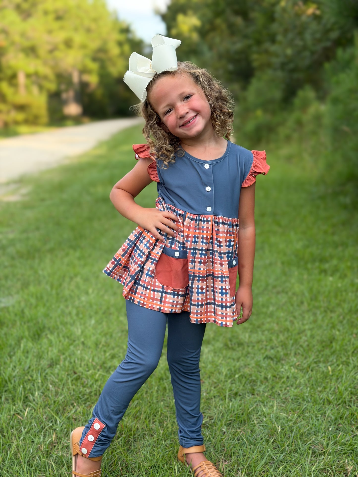 RTS - AUTUMN BASICS - Autumn Basics Girls Only - Navy & Rust Plaid Girl Pant Set