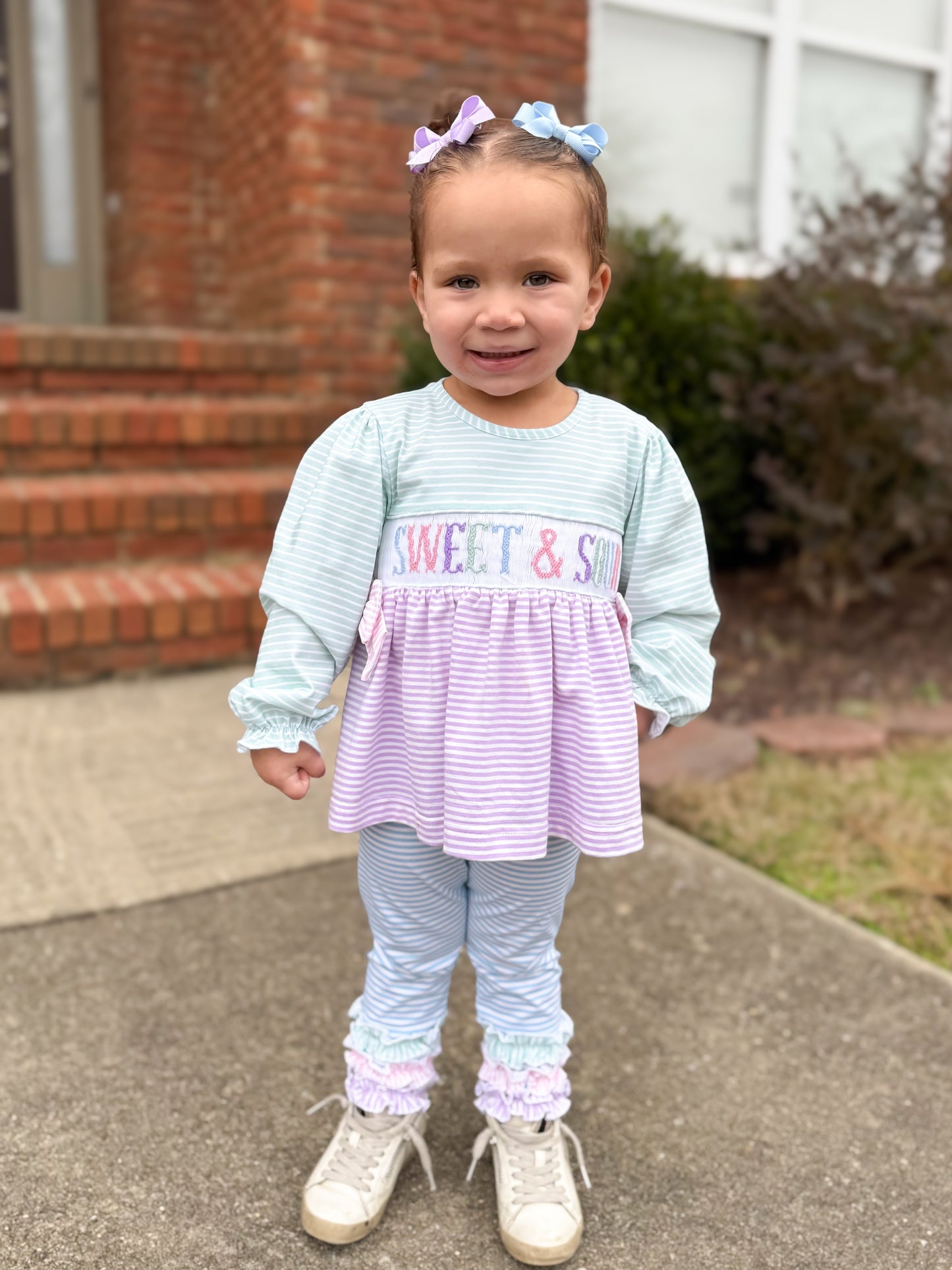 PREORDER 58: WINTER RERUNS - Striped Colorblock Name Smock Girl Pant Set