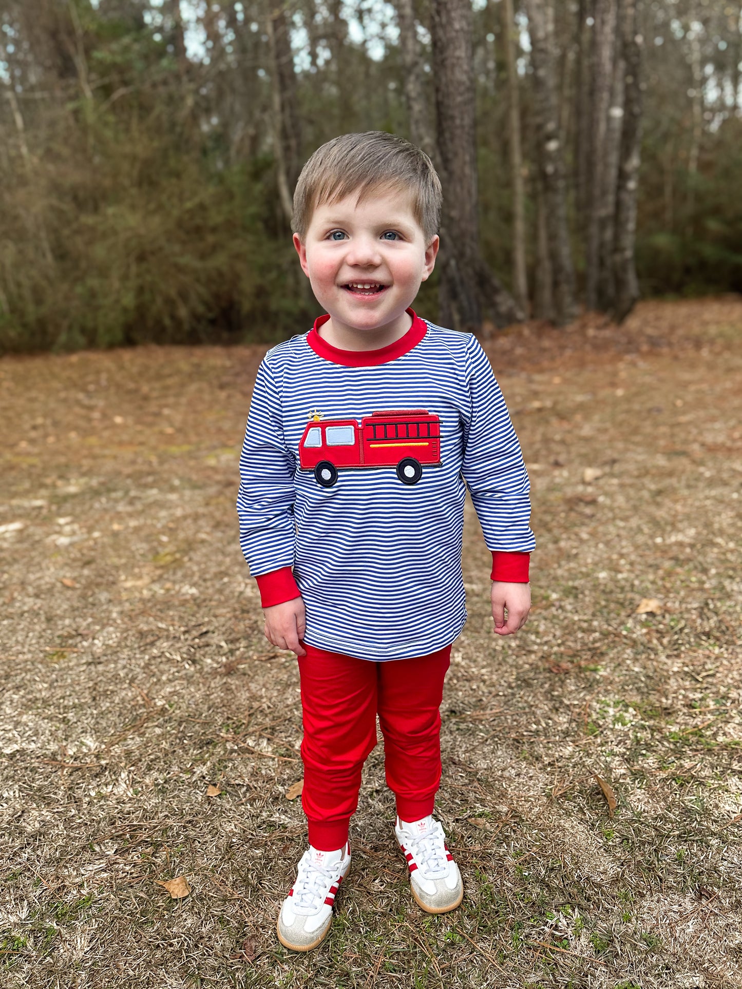 PREORDER 58: WINTER RERUNS - Applique Firetruck Boy Jogger Set