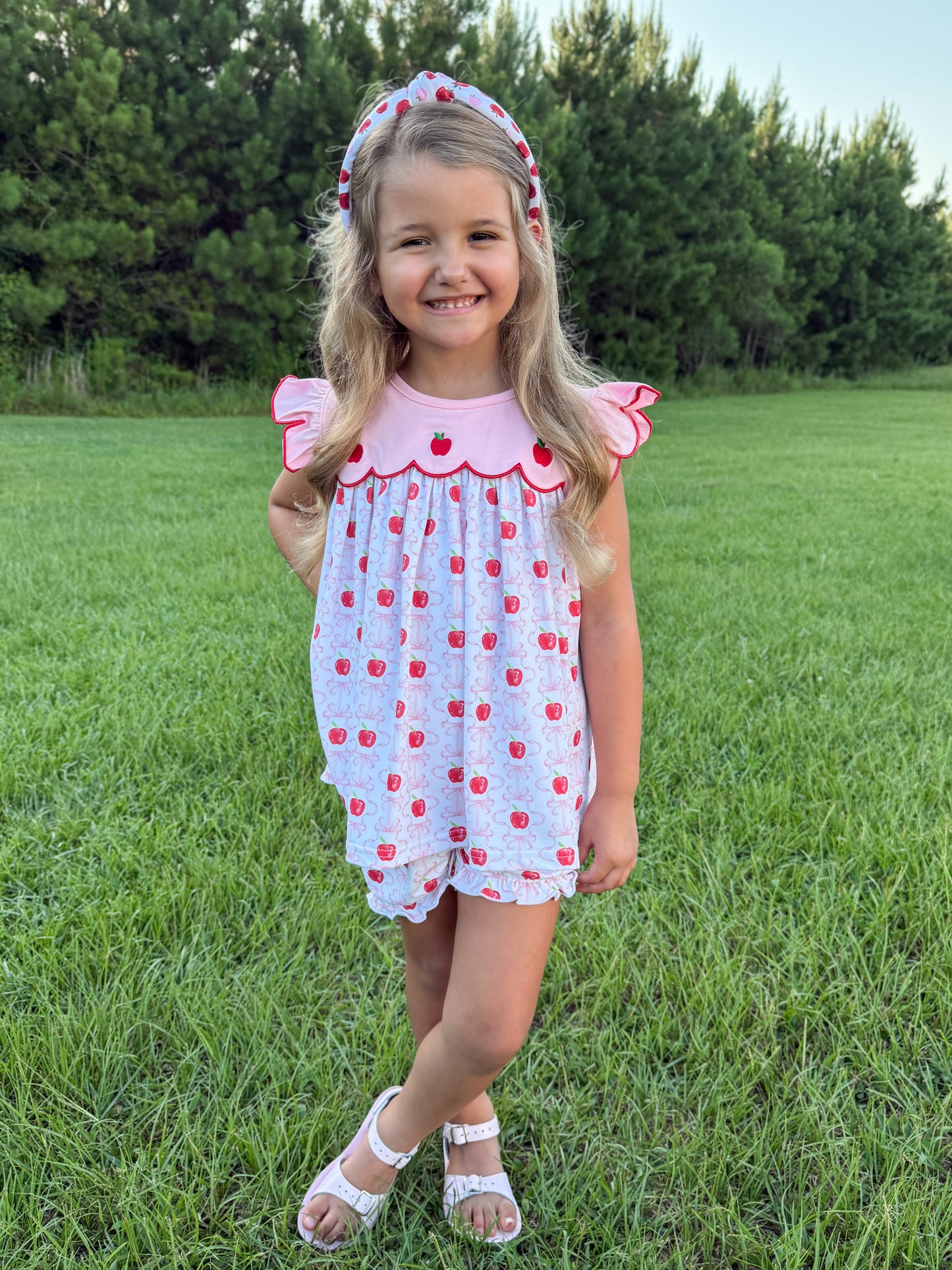 RTS - Summer 2 Girls Only - Prissy Pink Apples Girl Bubble Short Set
