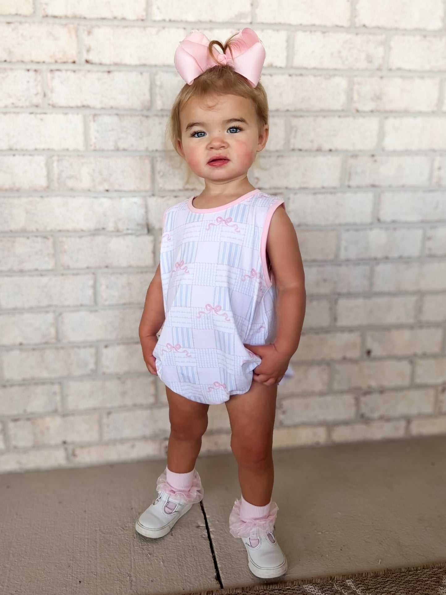 RTS - SUMMER PT 2 - Summer 2 Girls Only - Pink Bow Patchwork Girl Bubble