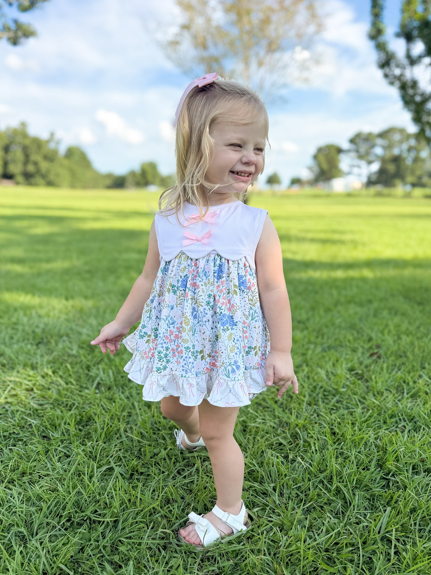 RTS - SUMMER PT 2 - Tea Room Floral & Bows Girl Skirted Bubble