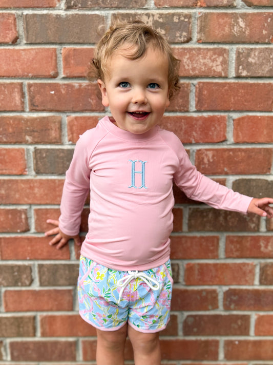RTS - Tropical Trellis Boy Rashguard Top & Trunk Set - NO MONOGRAM
