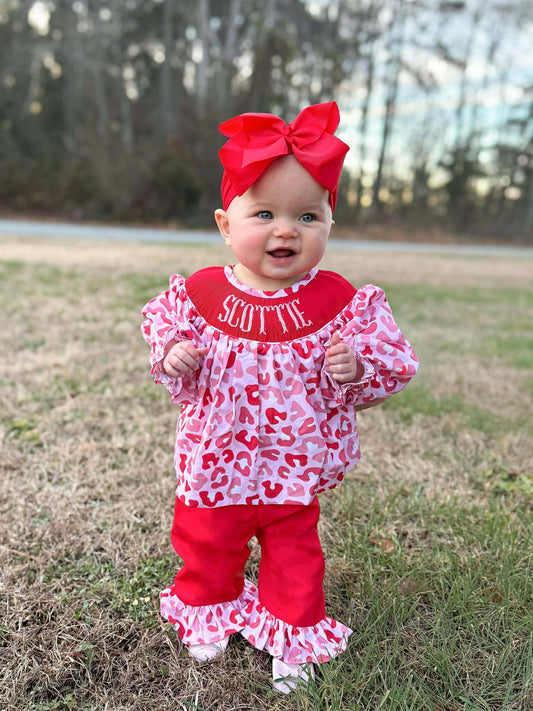 RTS - Valentine Cheetah Girl Pant Set - “X❤️X❤️”