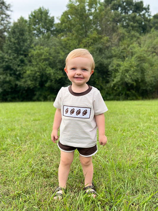 RTS - Smocked Footballs Boy Shortie Set