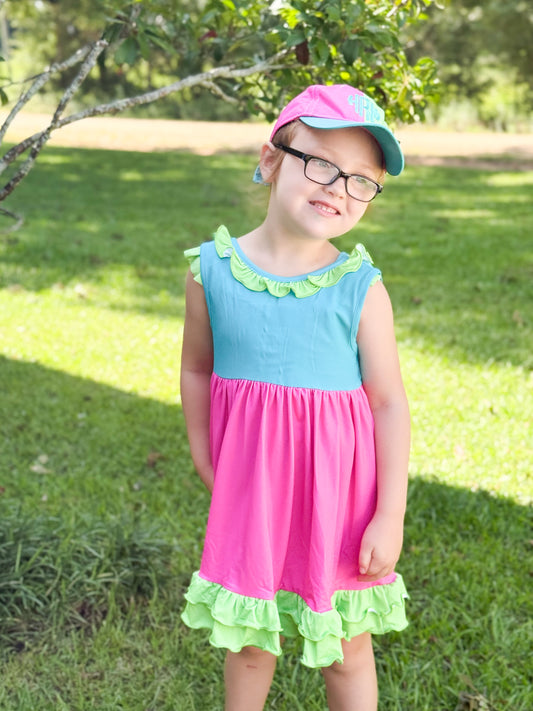 RTS - Neon Color Block Girl Dress- NO MONOGRAM
