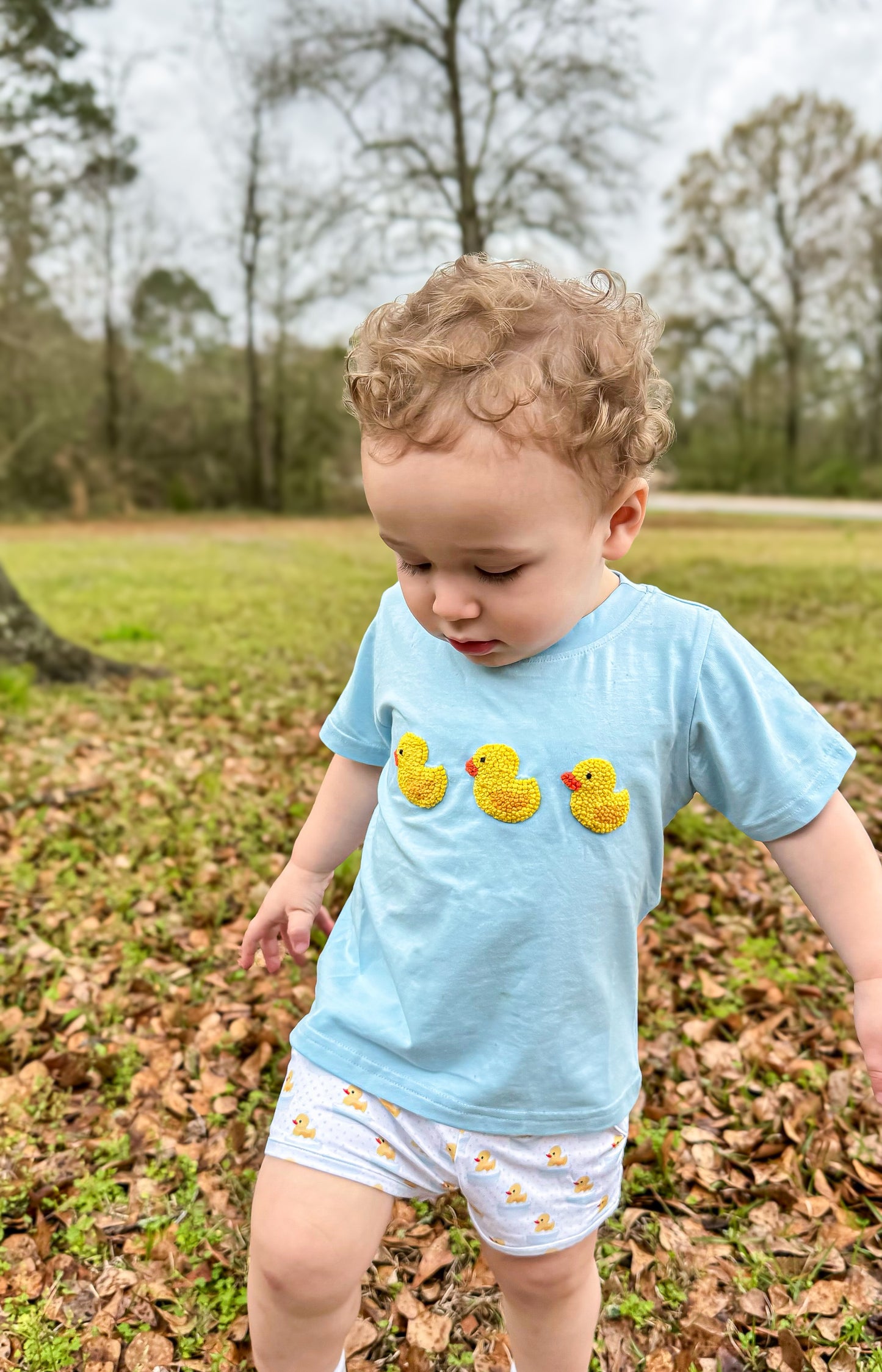 RTS - French Knot Rubber Ducks Boy Short Set