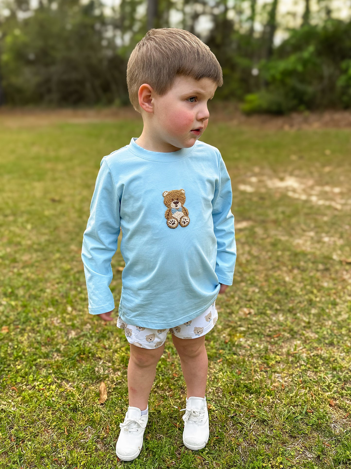 RTS - French Knot Teddy Bears Boy Short Set