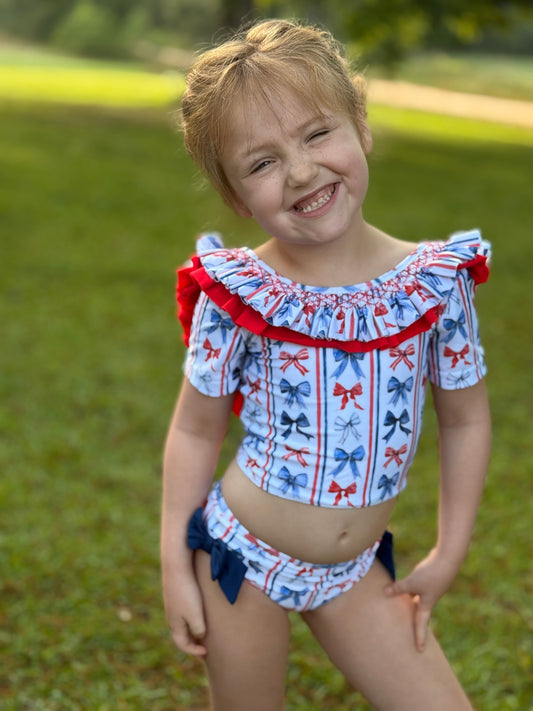 RTS - Patriotic Girls Only - RWB Bows Girl 2 PC Swim