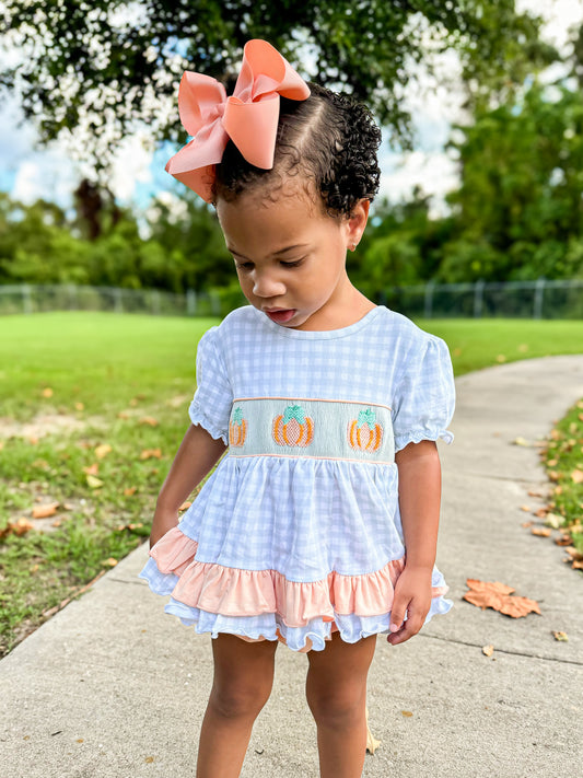 RTS - Coral & Sage Pumpkins Girl Skirted Bubble