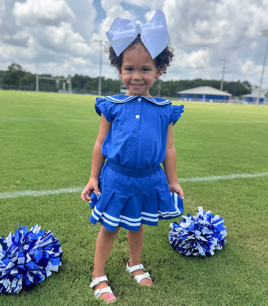 RTS - COLLEGIATE - Girls Spirit Wear Skort Set - Blue/White “NO MONO”